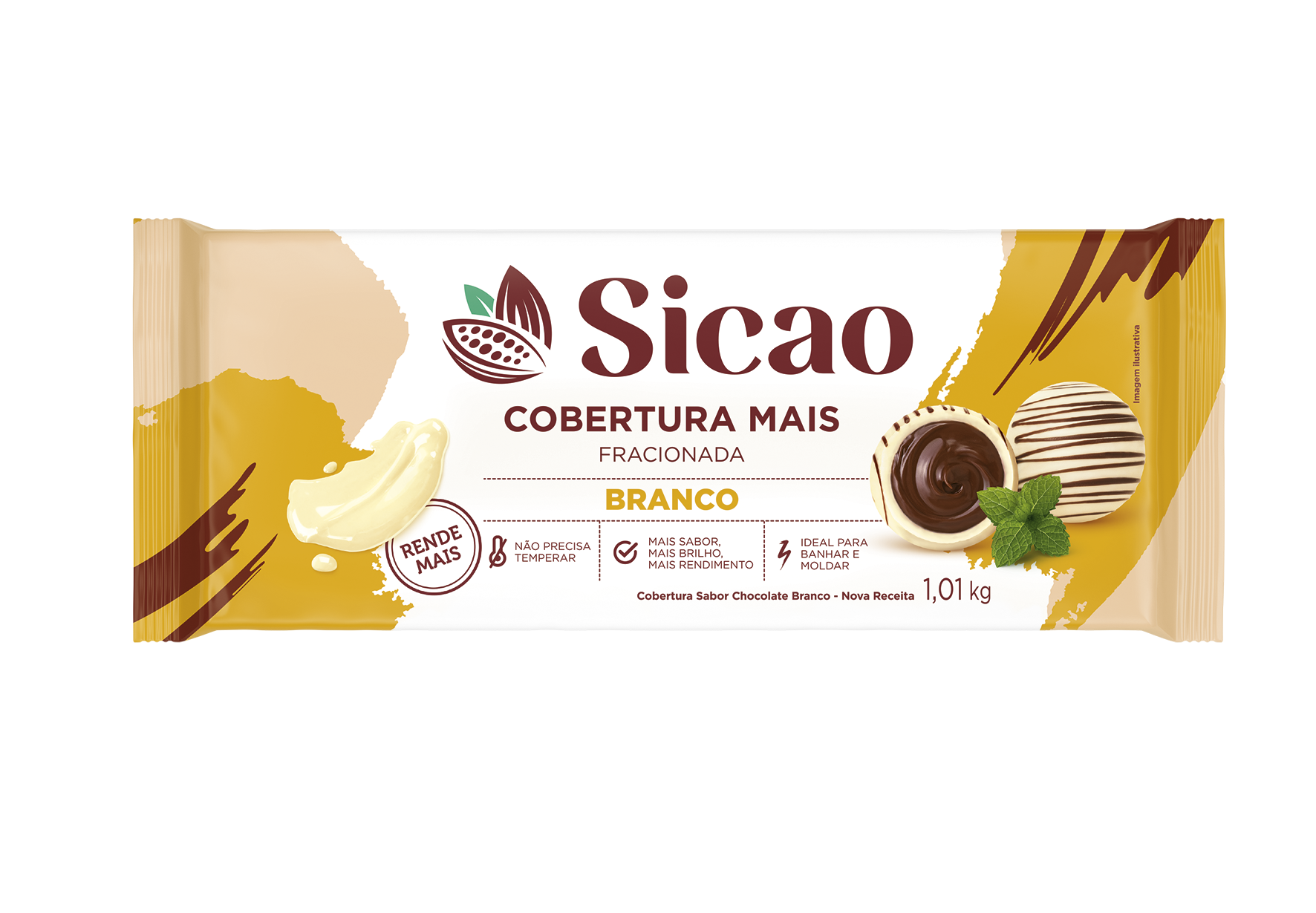 Cobertura Fracionada Sabor Chocolate Branco Sicao Mais - Barra 1,01 kg