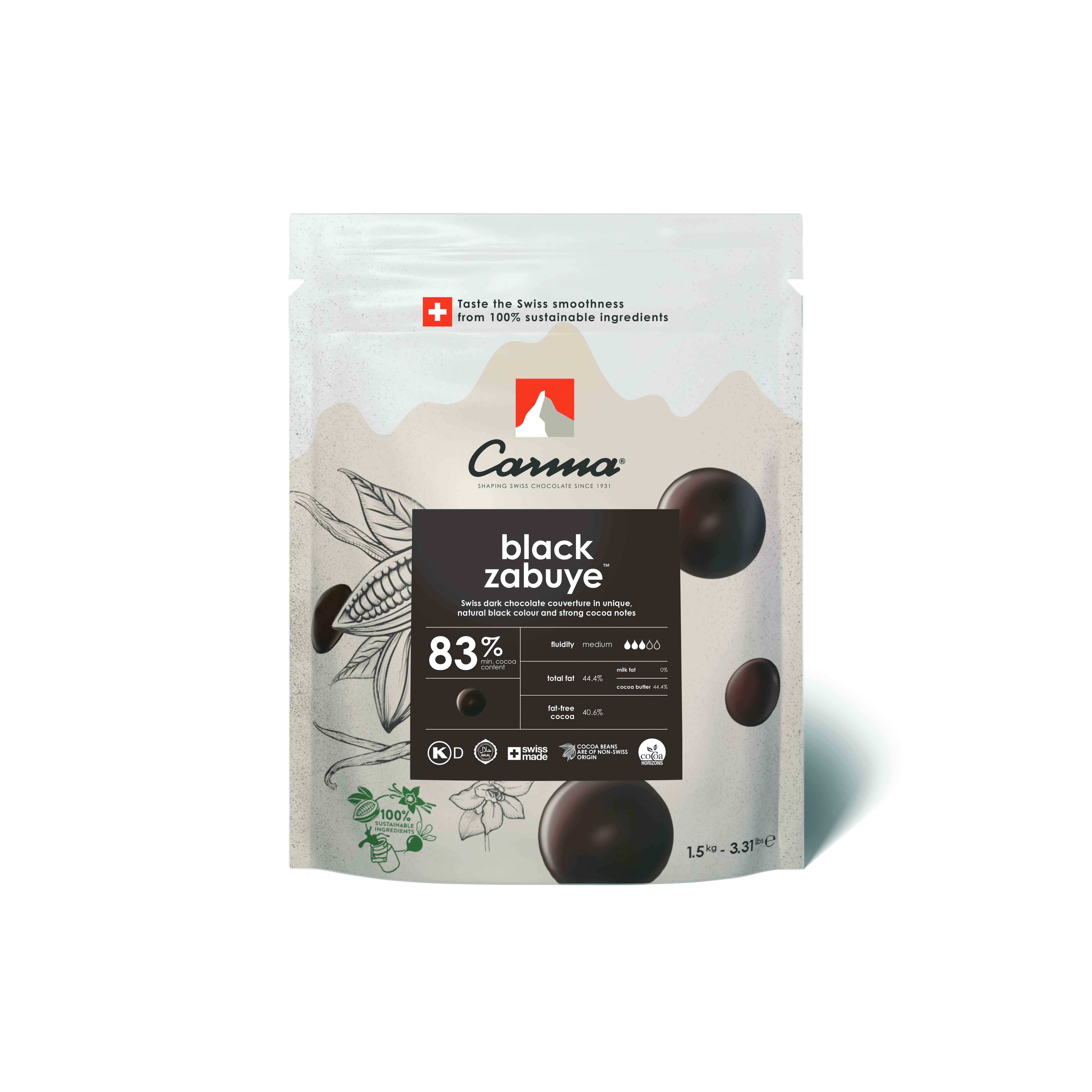 CHOCOLATE COUVERTURE - BLACK ZABUYE 83% - DROPS - 1.5KG BAG
