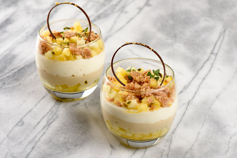 Apple Chocolate Crumble and Caramel Gold Verrine