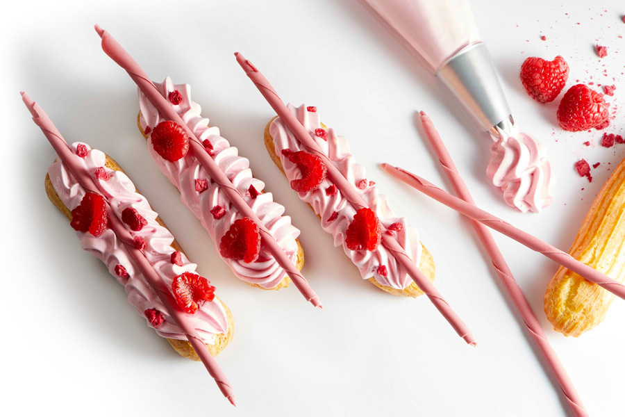 Ruby raspberry éclairs