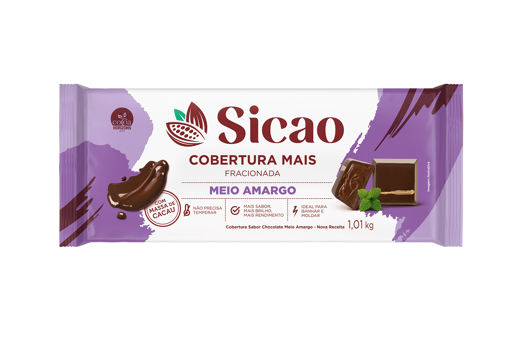 Cobertura Fracionada Sabor Chocolate Meio Amargo Sicao Mais - Barra 1,01 kg (1)