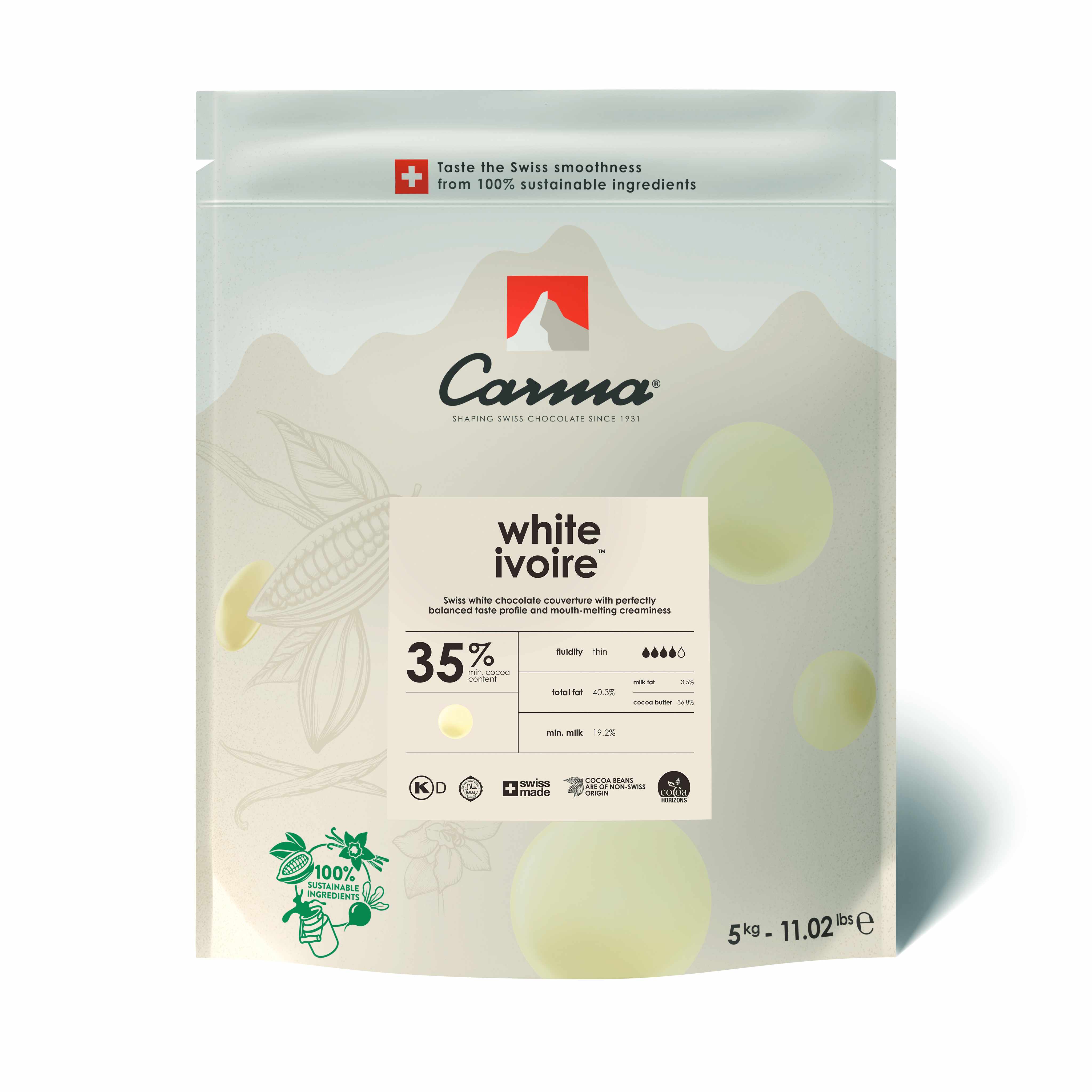 WHITE COUVERTURE - WHITE IVOIRE 35% - DROPS - BAG 5KG | Carma