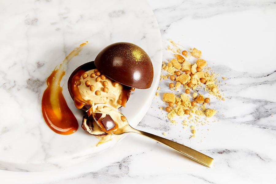 Chocolate Dome with Gold Ganache & Crispy Caramel